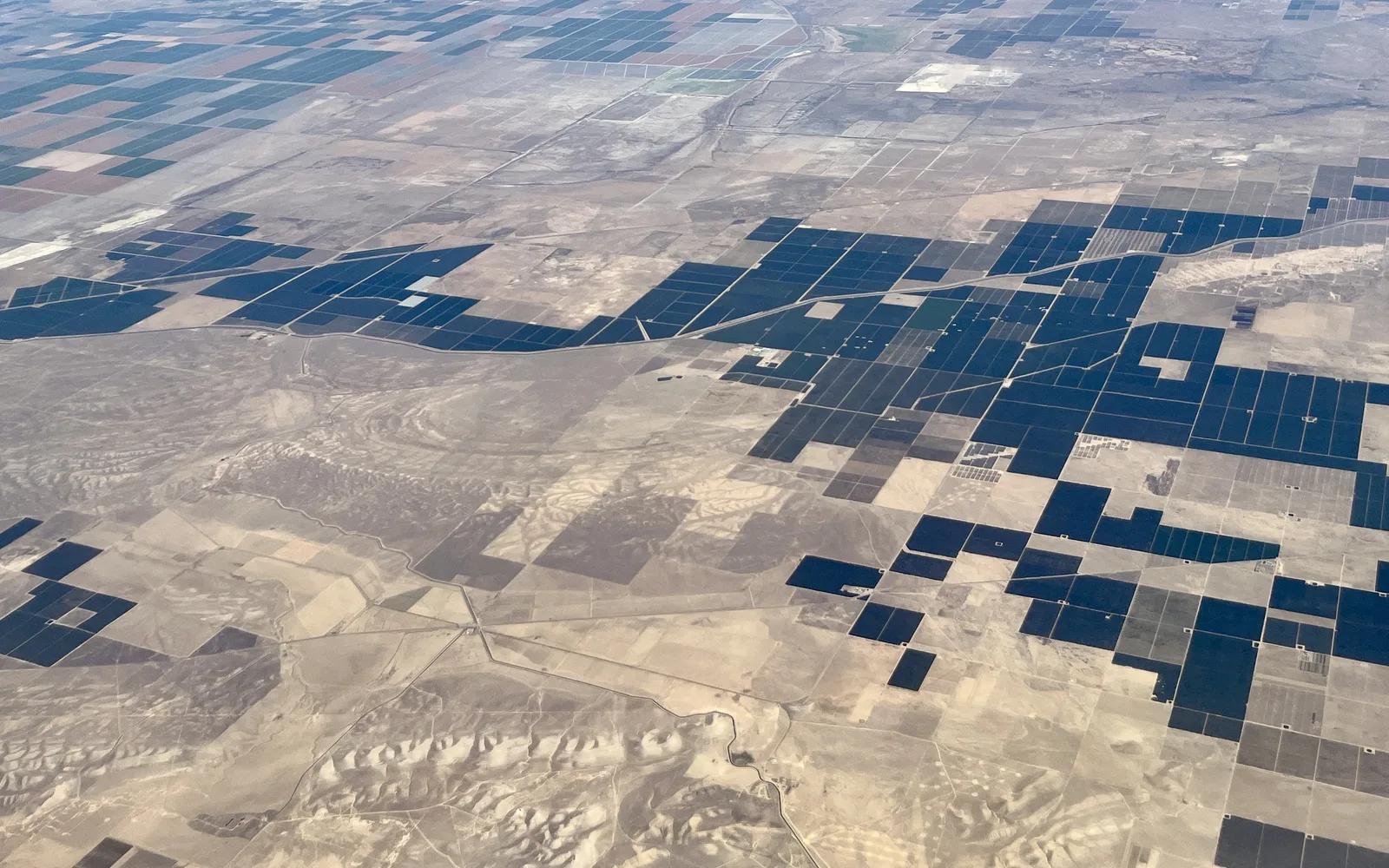 Aerial view of agricultural fields in the Central Valley of California